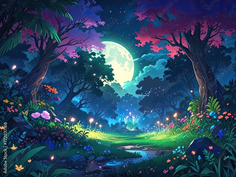 landscape with moon and stars