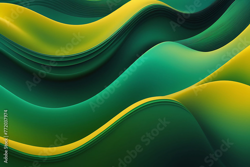 Green And Yellow Abstract Wavy Background, Smooth Curves in Abstract Background