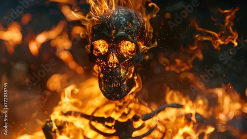Blue flaming skull in mystical fire - A skull with eerie blue flames represents the mystery and allure of the supernatural and the unknown