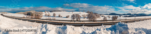 High resolution stitched winter wonderland panorama near Kirchberg im Wald, Bavarian forest, Bavaria, Germany © Martin Erdniss