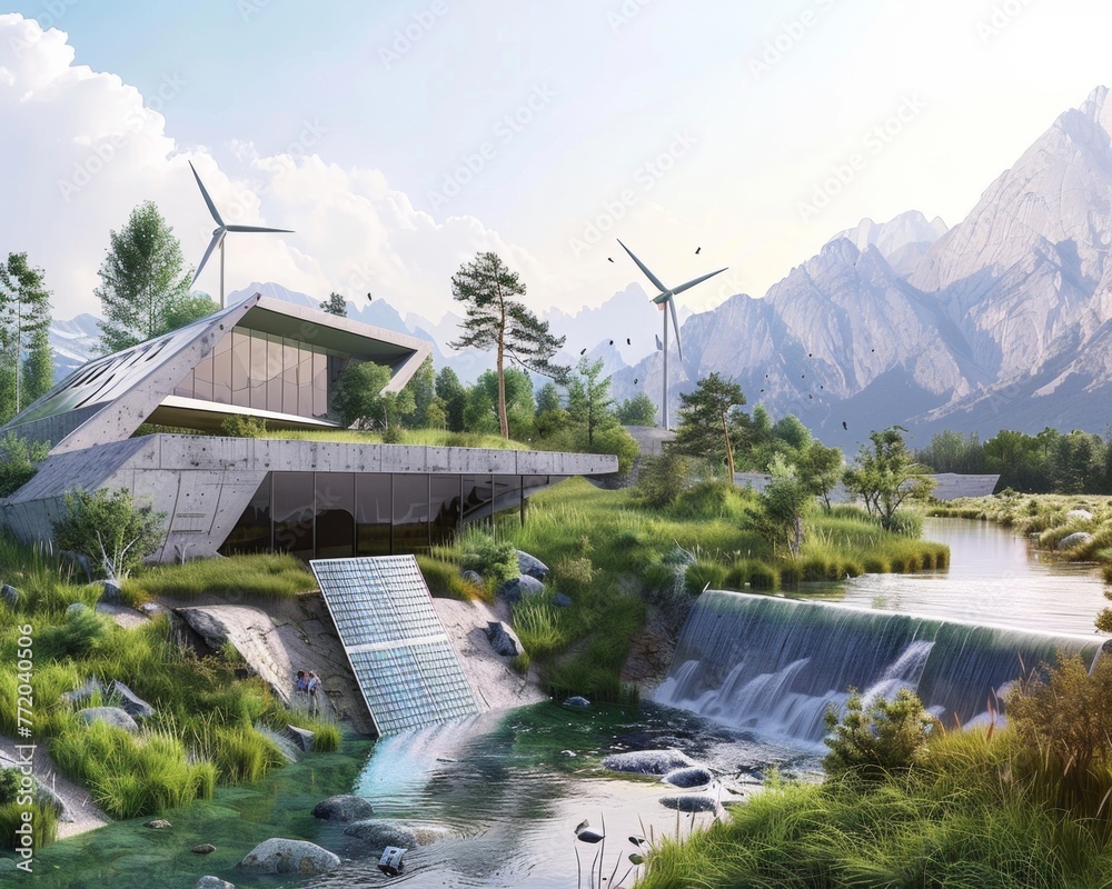Renewable energy technologies merge with natural landscapes