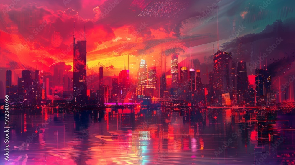 Sci-fi cityscape at dusk