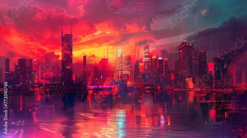 Sci-fi cityscape at dusk