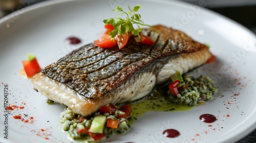 Upscale culinary art expressed through the exquisite preparation of sea bass