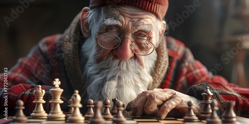 Wallpaper Mural Wise Grandfather Teaches Chess with Thoughtful on Wooden Board Torontodigital.ca