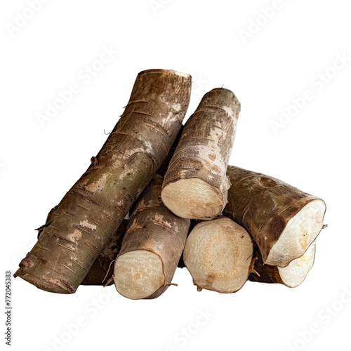 Stacked logs on transparent background, natural material, still life photography
