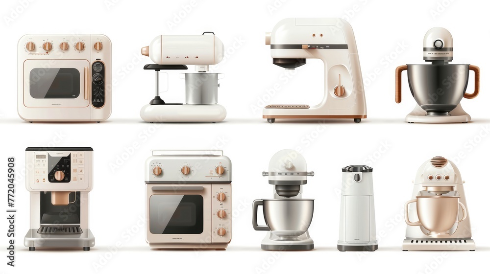 Photo realistic kitchen machines set collection. Isolated on white background Generative AI Photo realistic kitchen machines set collection. Isolated on white background Generative AI