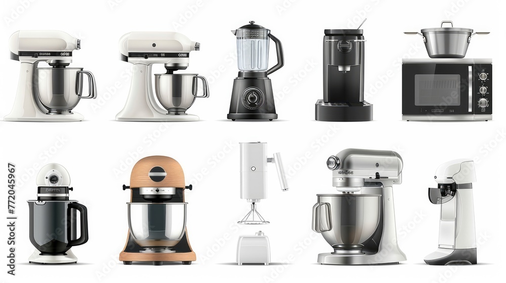 Photo realistic kitchen machines set collection. Isolated on white background Generative AI