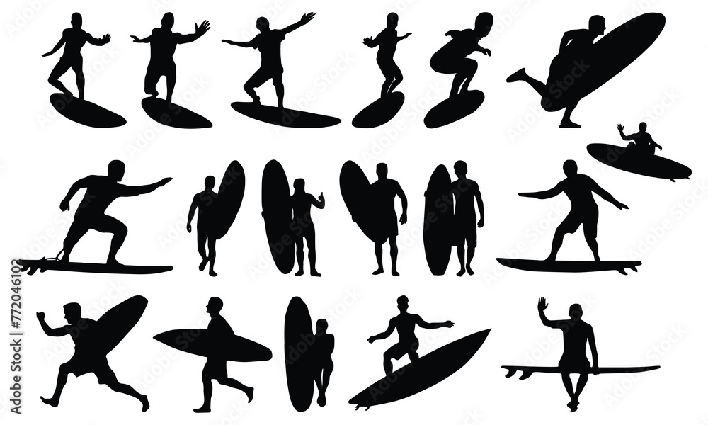 Summer Surfing Silhouette, Hand Drawn Vector Illustration, Hand Drawn Vintage Illustration With Lettering And Decoration Elements, Prints For Posters, Template, Hoodie, Wall, And Stickers.