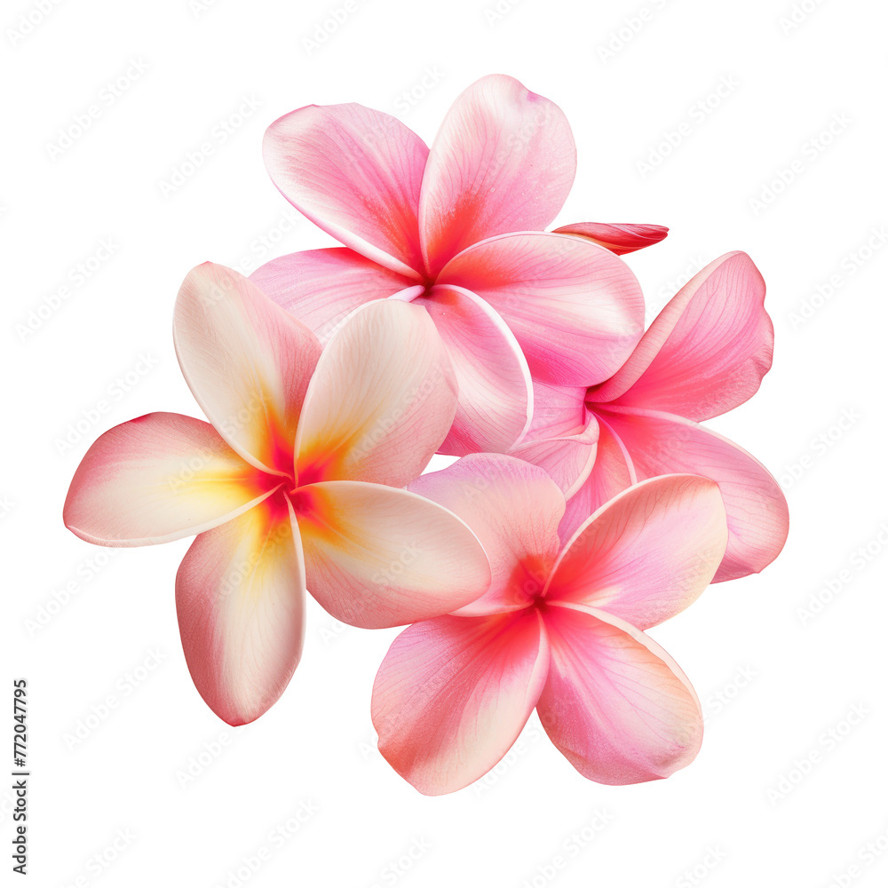Pink frangipani flowers contrast beautifully against transparent background