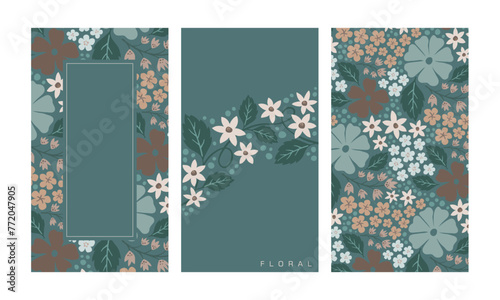 Floral in blue cover set, flowers vertical banner design