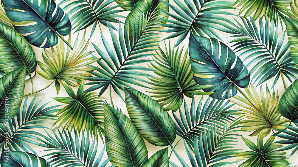 Palm tropical leaves seamless pattern, exotic luxury wallpaper. Generative ai