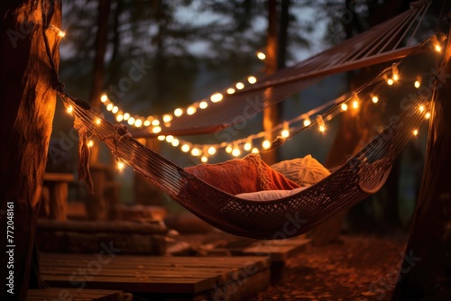 Campsite Hammock: Capture the coziness of a hammock.