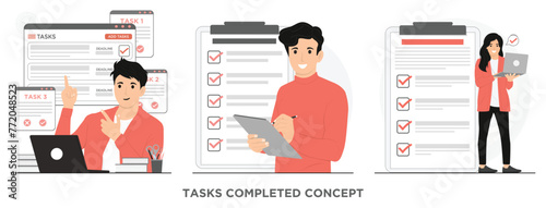 Flat vector tasks completed, planning events, deadlines and agenda concept illustration
