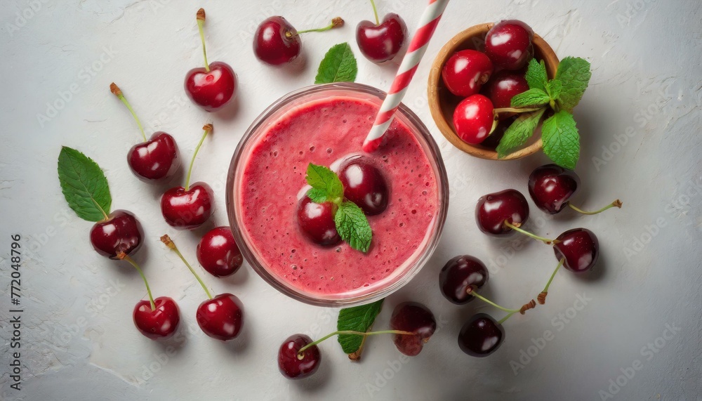 Tropical Cherry Smoothie with Straw and Berries Tropical Cherry Smoothie with Straw and Berries