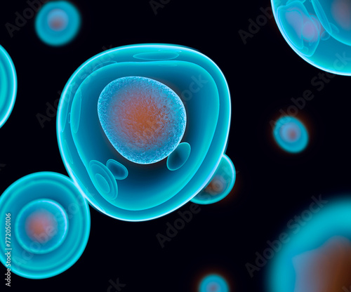 Artificial cell capable of ingesting, processing and eliminating organic materials. 3D rendering