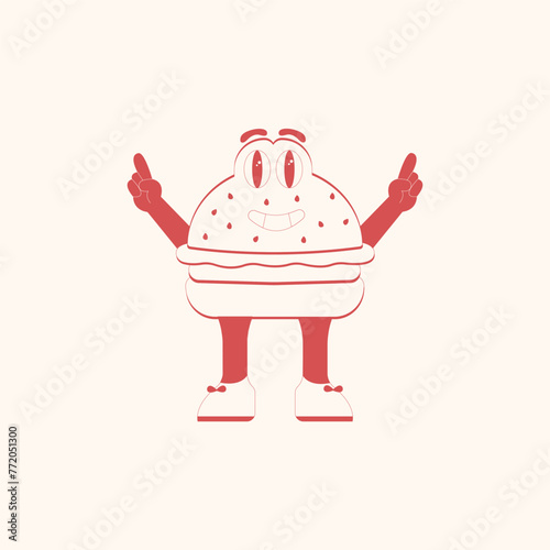 cartoon retro fast food and drink, stickers groovy comic food vector characters vintage eating background with stickers quotes for menu cafe restaurant