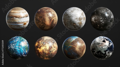 Planet set collection. Isolated on black background Generative ai