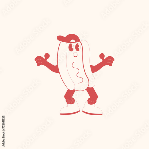 cartoon retro fast food and drink, stickers groovy comic food vector characters vintage eating background with stickers quotes for menu cafe restaurant