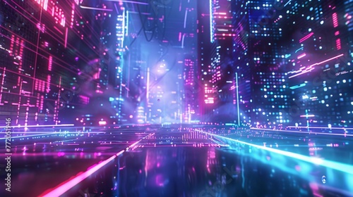 Cybersecurity depicted through a neon battlefield photo