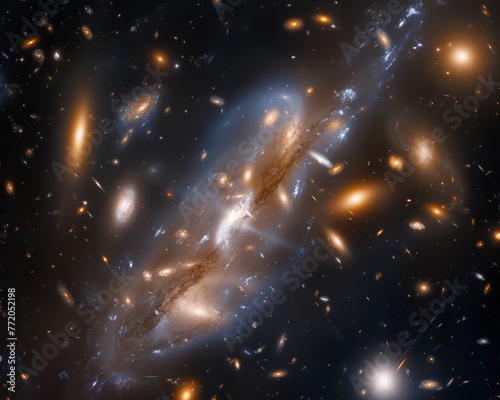 Depict a minimalist galaxy cluster focusing on the elegance of its supermassive black hole
