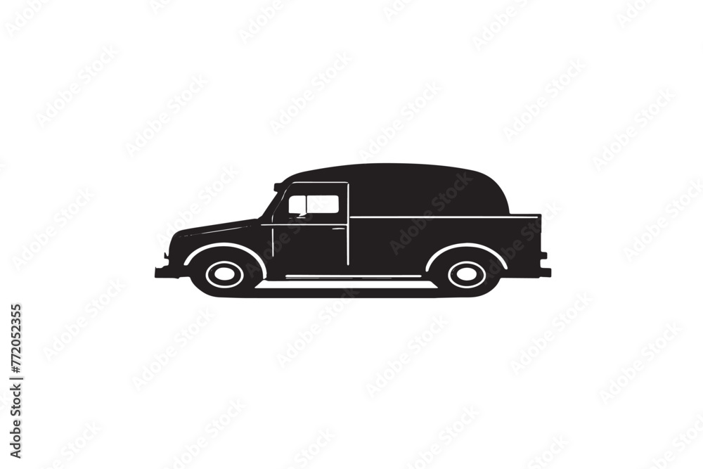 black and white vector image of truck isolated on background. one side view of truck outlines truck vector