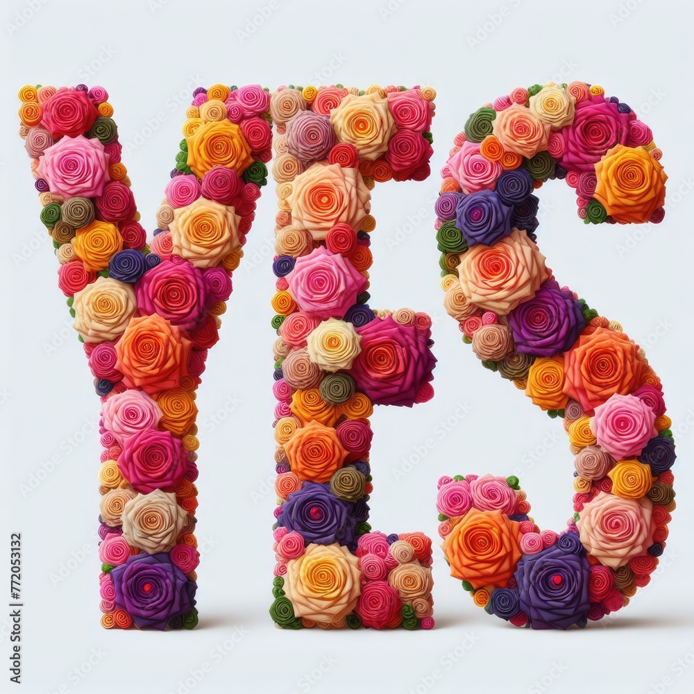 YES text formed fully by colorful roses with Generative AI.