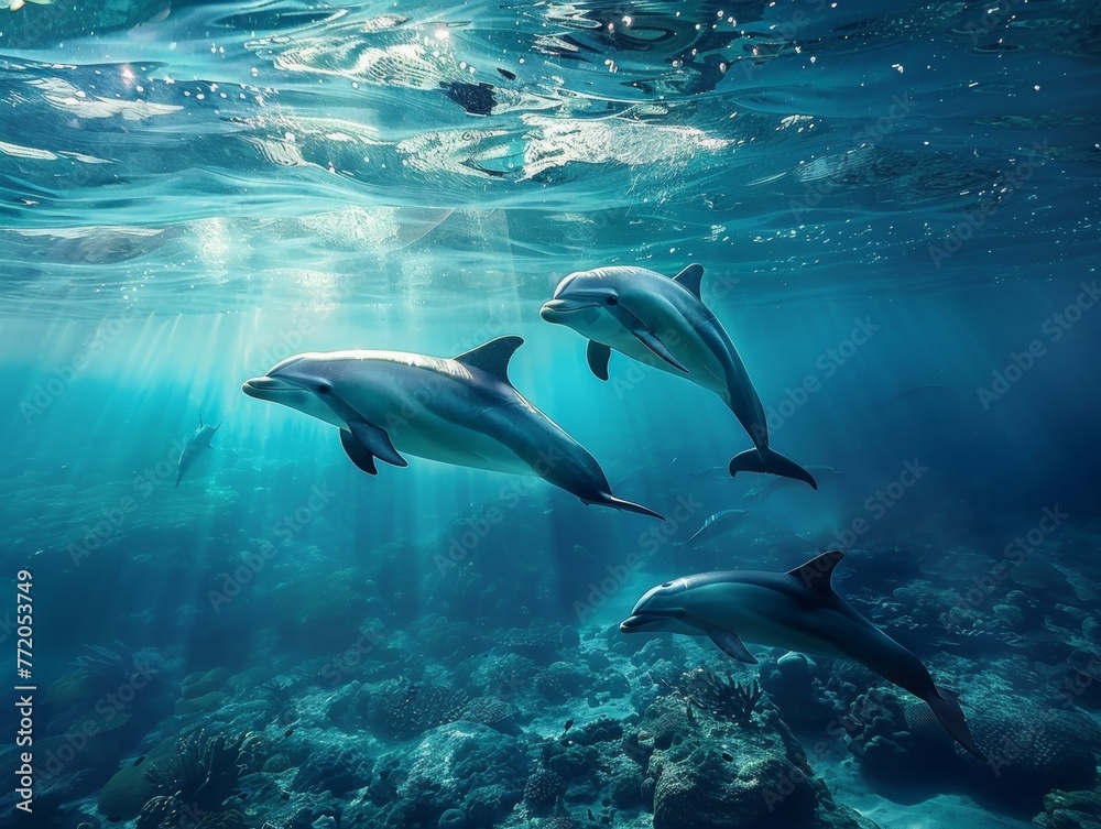 Fototapeta premium Ocean conservation as an epic saga of humans and marine life uniting to heal the blue heart of our planet