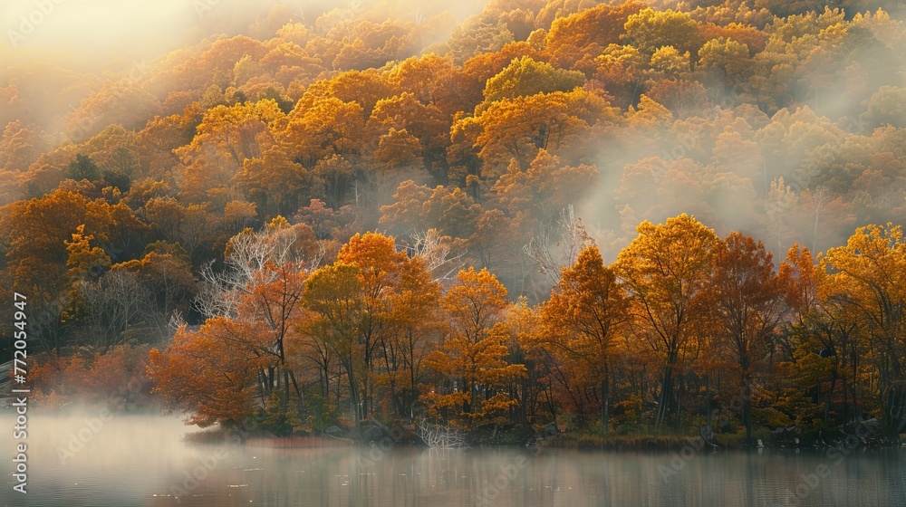 autumn landscape with fog
