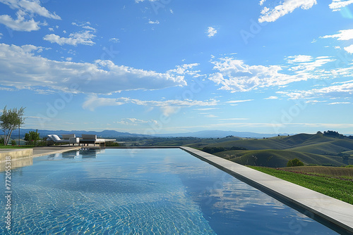 Breathtaking pool set against a backdrop of rolling hills and endless blue sky.