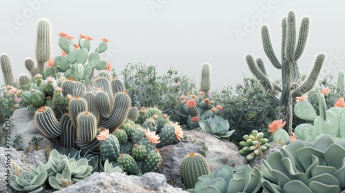 Succulent Oasis: Discovering the Tranquil Beauty of Desert Cacti amidst a Vibrant Garden Setting Filled with Unique Flora and Fauna, Offering a Sanctuary of Serenity and Wonder
