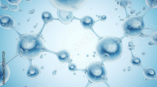 Ozone molecular structure with transparent bubbles and blue background