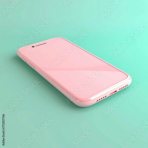 A sleek 3D smartphone icon in pastel pink, showcasing the essential tool of modern communication, isolated on a clean, solid mint green background.