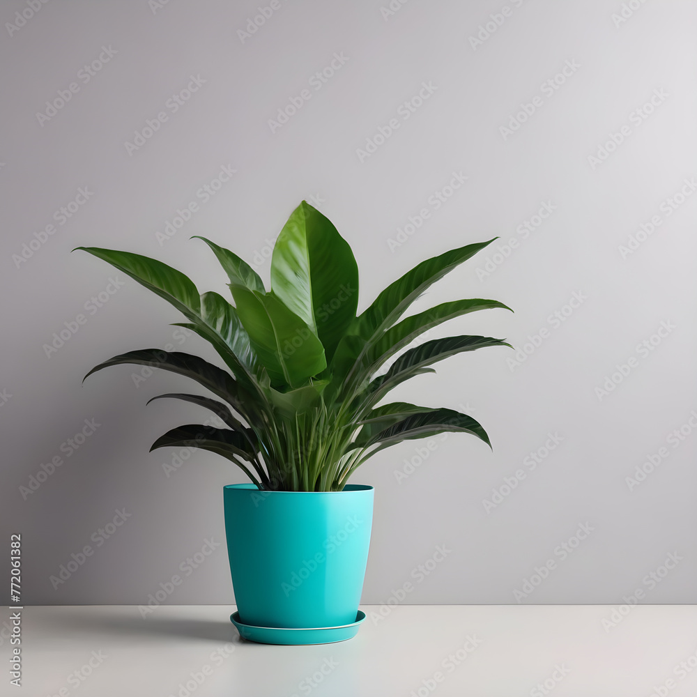 a green potted plant on a light white background.the copy space. test space a green potted plant on a light white background.the copy space. test space