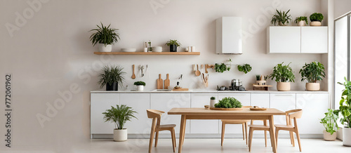 Modern scandinavian kitchen and dining room interior stock photoModern elegant kitchen stock photo generative by ai..
