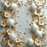 3d invitation with golden easter on white background. Beautiful realistic illustration with golden background