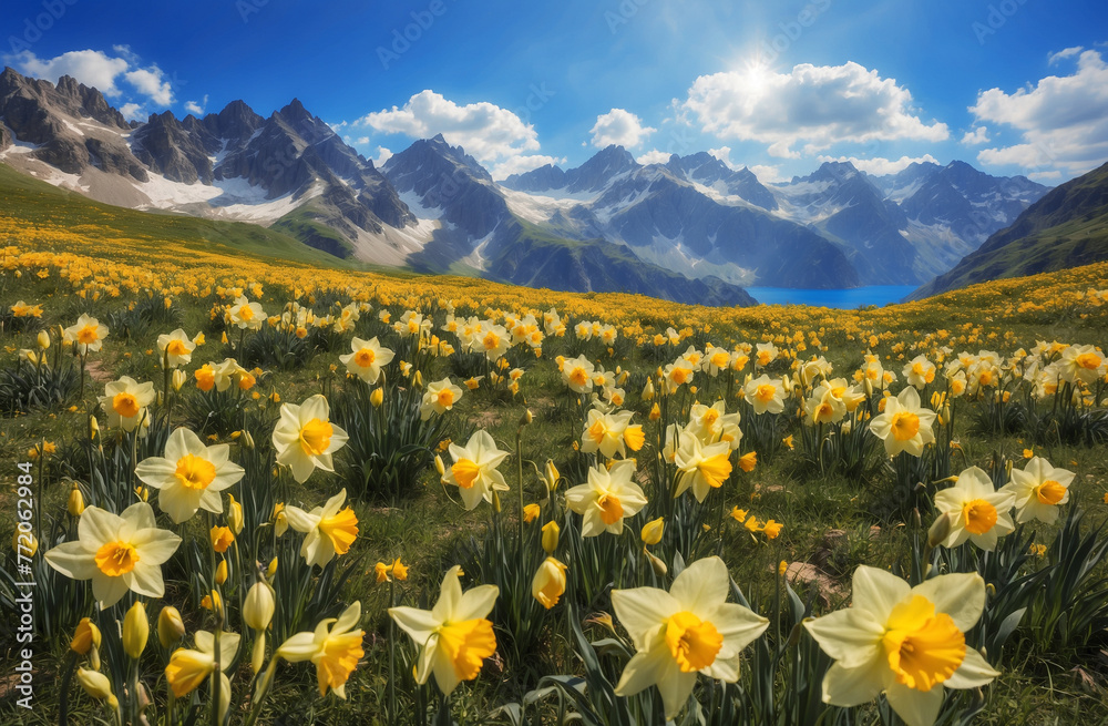 Fototapeta premium Daffodil Valley in the Mountains