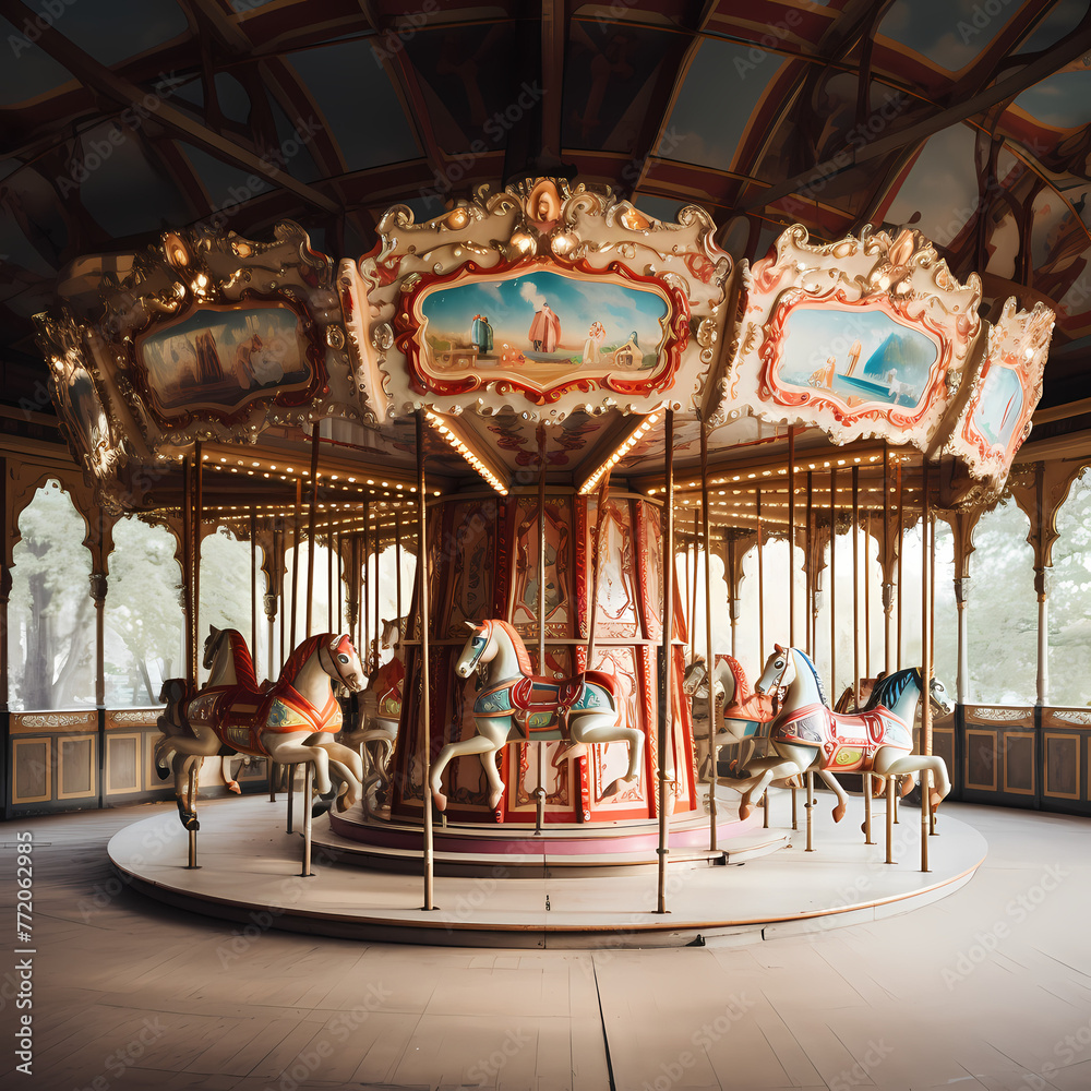 Vintage carousel with ornate decorations.