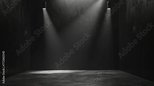 Product showcase with spotlight. Black studio room background. Use as montage for product display - generative ai photo