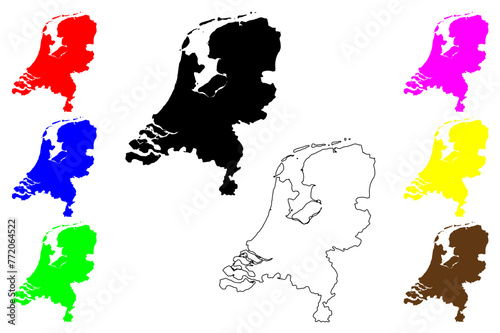 Kingdom of the Netherlands map vector illustration, scribble sketch Holland or Nederland map