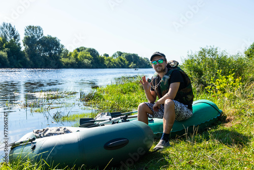 Rafting, travel, outdoor activities in inflatable boats on the river in Europe.