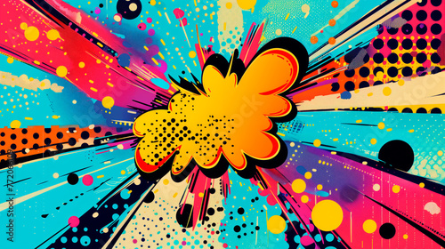 Colorful pop art comic background with explosive bubbles and dots. 