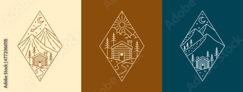 set of beautiful nature line art illustration vector