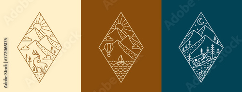 set of beautiful nature line art illustration vector