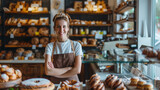 Startup small business owner female baker entrepreneur standing at the counter of bakery and coffee shop. SME entrepreneur seller business concept