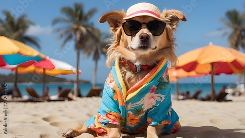 a canine decked up in a beachwear