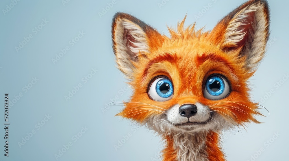 A tight shot of an adorably quirky animal with oversized blue eyes and a densely furred face displaying an unusual expression A tight shot of an adorably quirky animal with oversized blue eyes and a densely furred face displaying an unusual expression