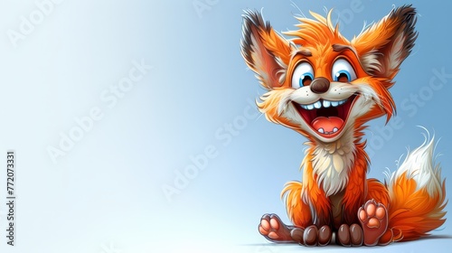   A cartoon fox sits on the ground, mouth agape and wide-eyed, beneath a clear blue sky