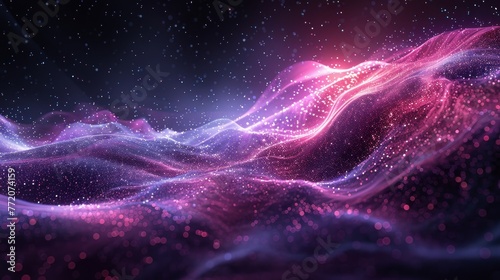 A purple and pink galaxy with a purple and pink wave. The wave is made up of small dots photo