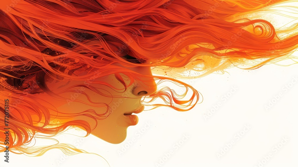 Woman with red hair blowing, white background Woman with red hair blowing, white background